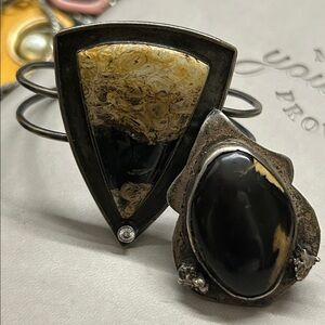 Petrified Palm Wood Native Sterling  Cuff & Matching Pendant